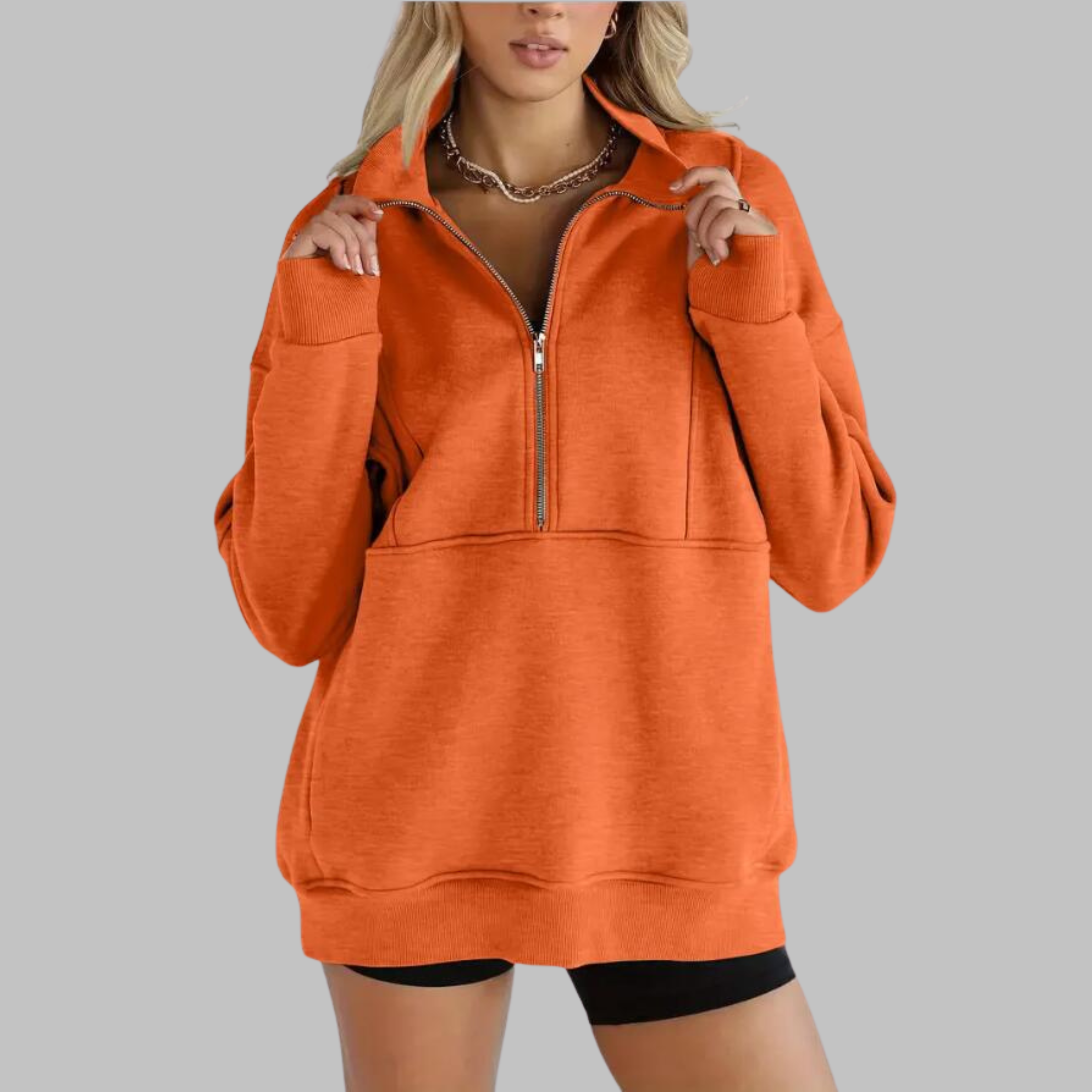 PSALM™ - Sweatshirt met comfortabele kraag en halve ritssluiting, oversized, met lange mouwen