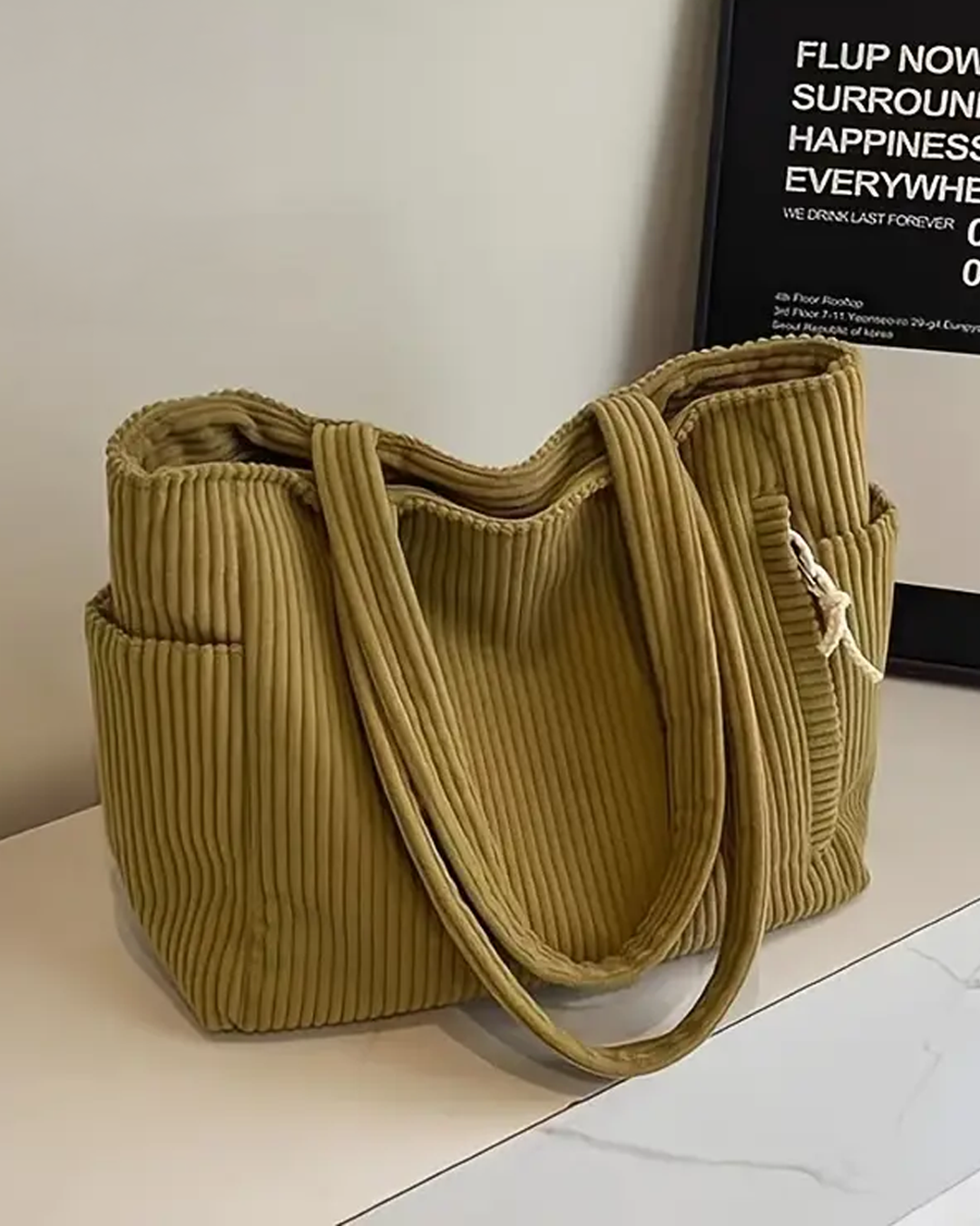SOCIANI™ – Trendy ribbed tote bag met koorddetail