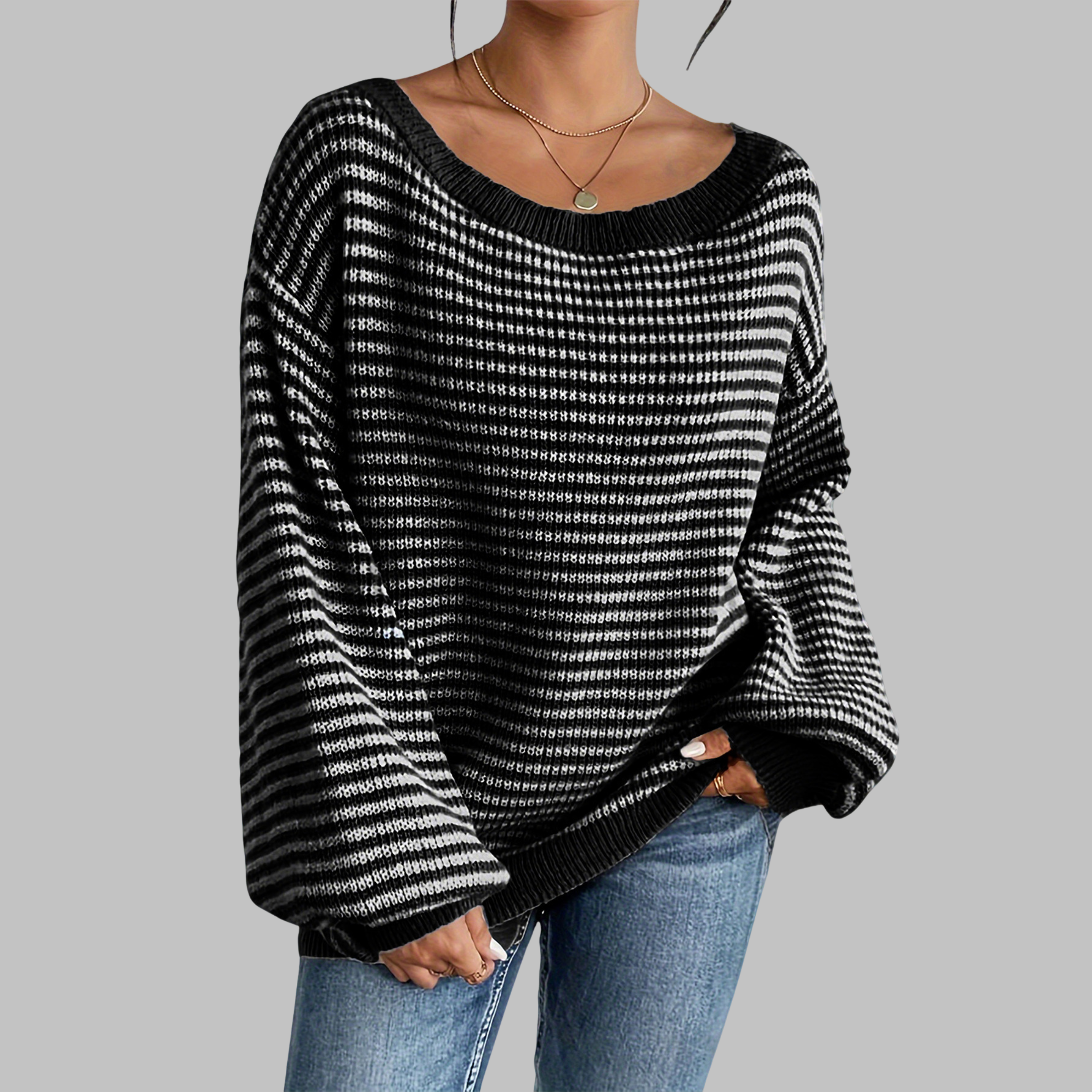 QUILLA™ - Casual gestreepte trui met drop-shoulder en lange mouwen