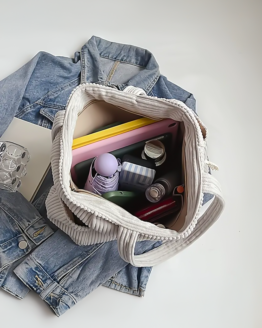 SOCIANI™ – Trendy ribbed tote bag met koorddetail