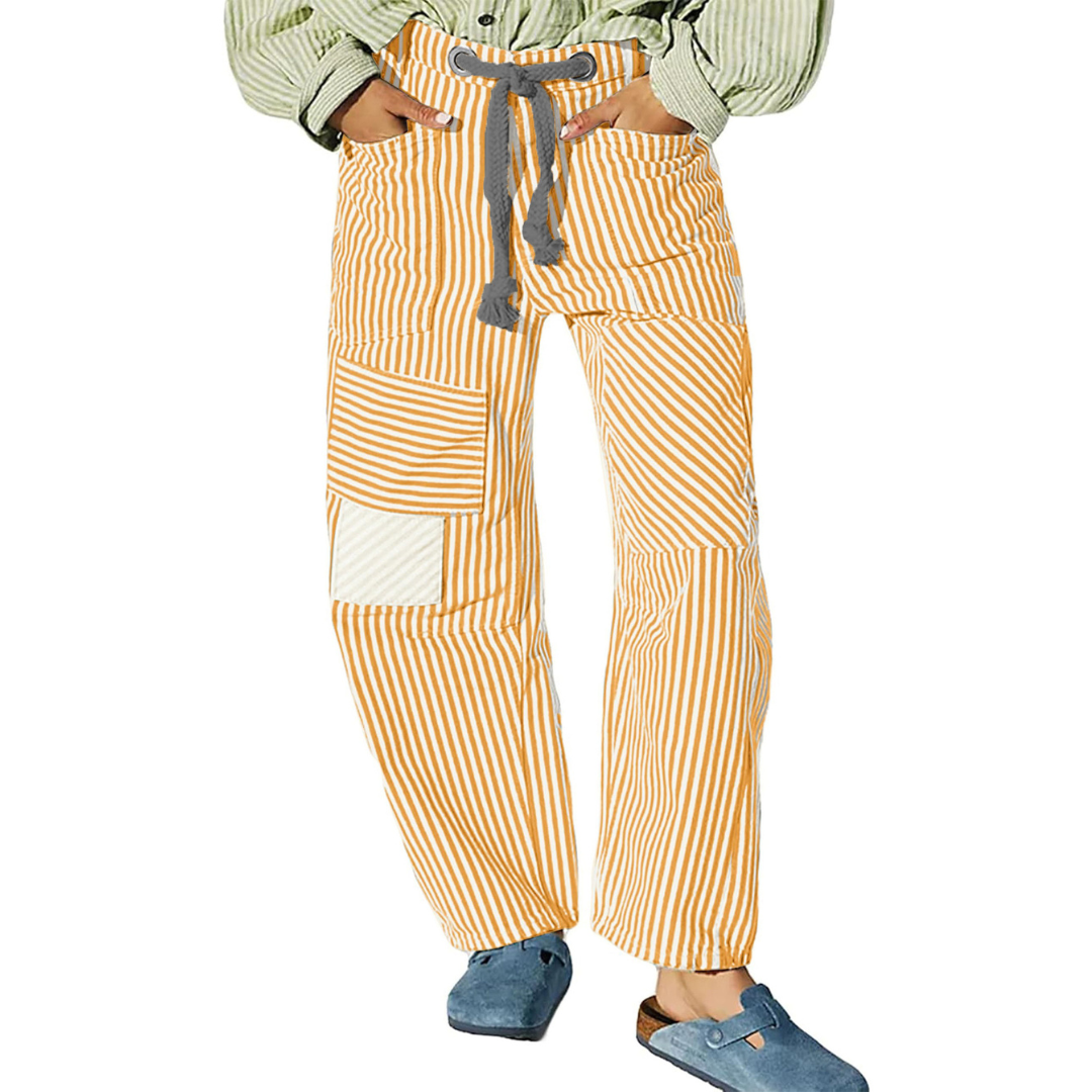 PERLAH™ – Chique gestreepte brede broek met trekkoord