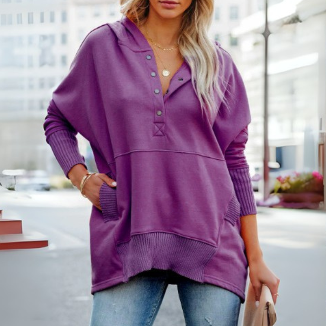 SORAYA™ - Comfortabele oversized hoodie met V-hals en lange mouwen