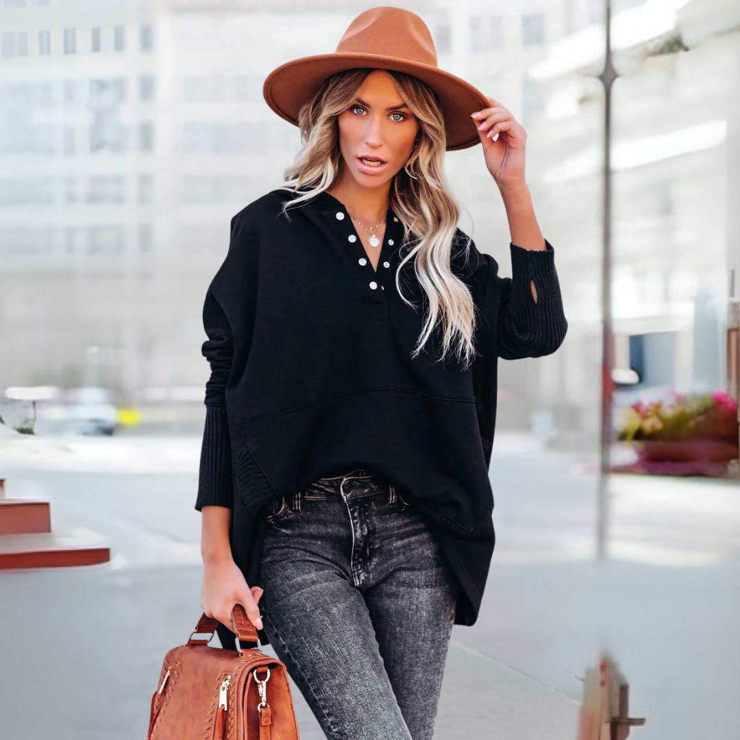 SORAYA™ - Comfortabele oversized hoodie met V-hals en lange mouwen