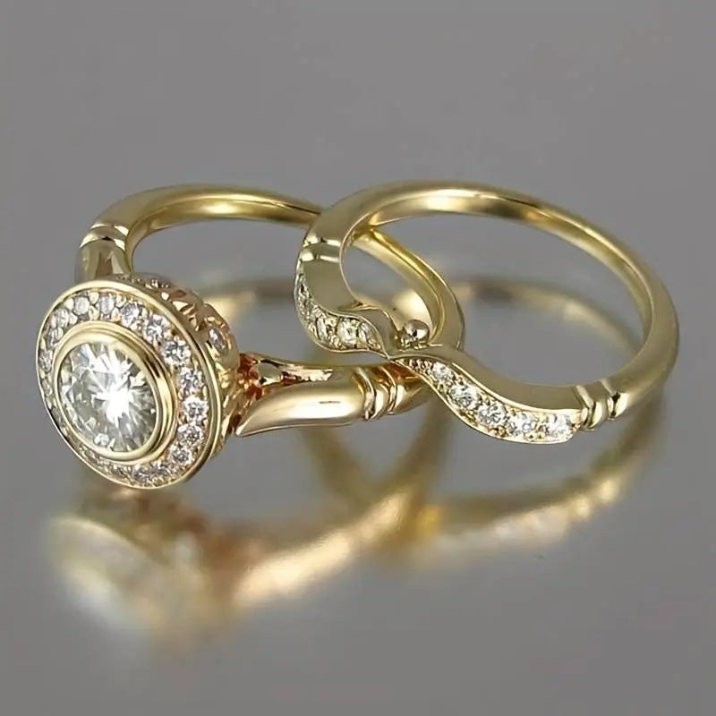 Vintage Gouden en Zirkonia Ringen Set
