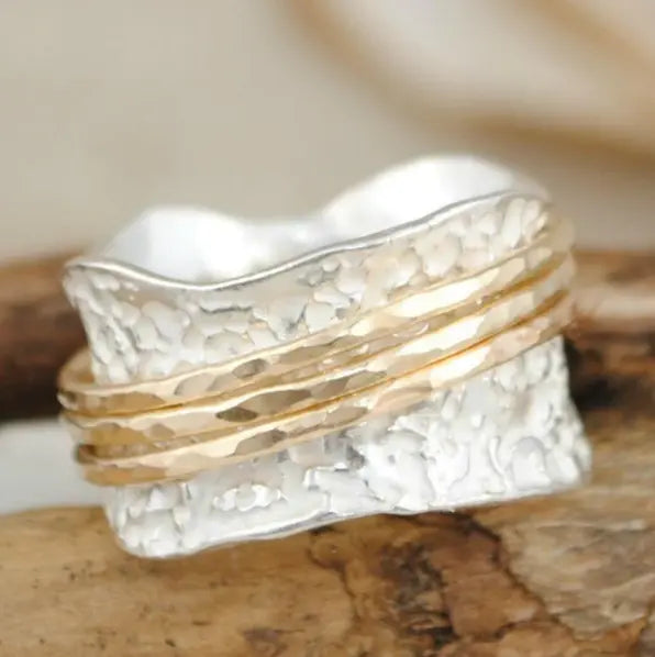 Vintage Spinner Ring in Dun Goud en Zilver