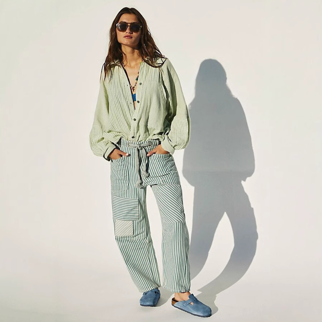 PERLAH™ – Chique gestreepte brede broek met trekkoord