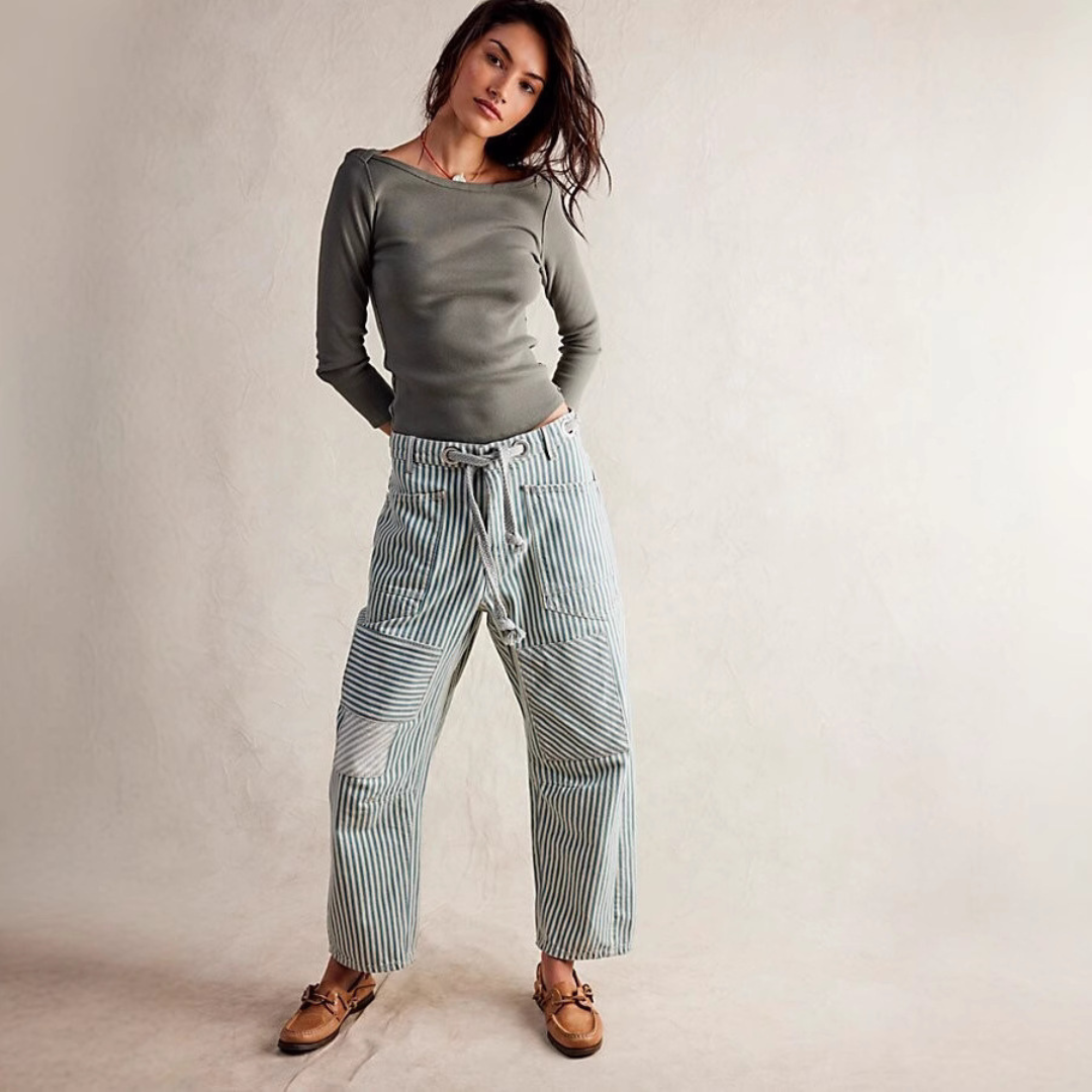 PERLAH™ – Chique gestreepte brede broek met trekkoord