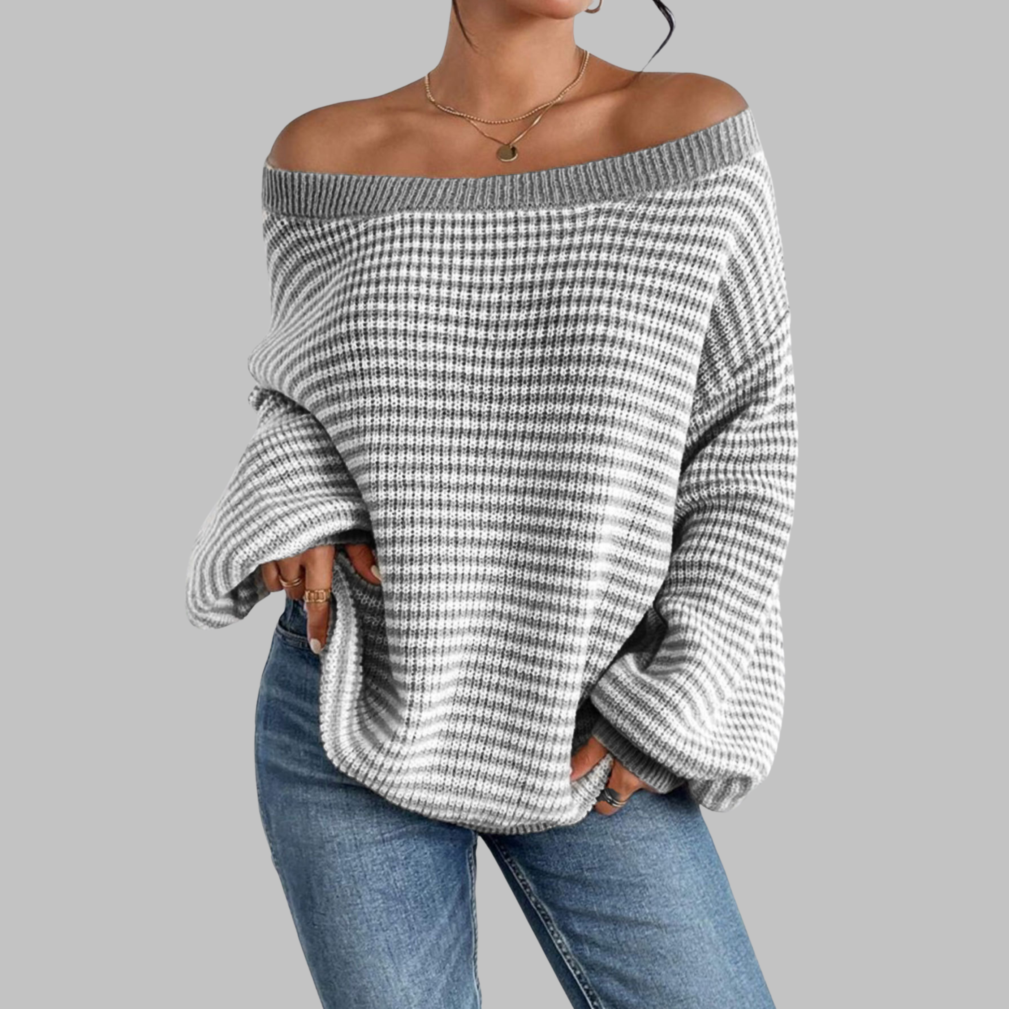QUILLA™ - Casual gestreepte trui met drop-shoulder en lange mouwen