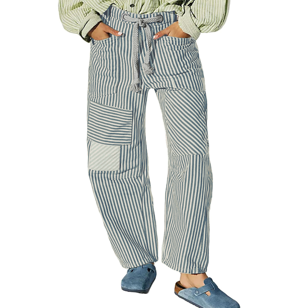 PERLAH™ – Chique gestreepte brede broek met trekkoord