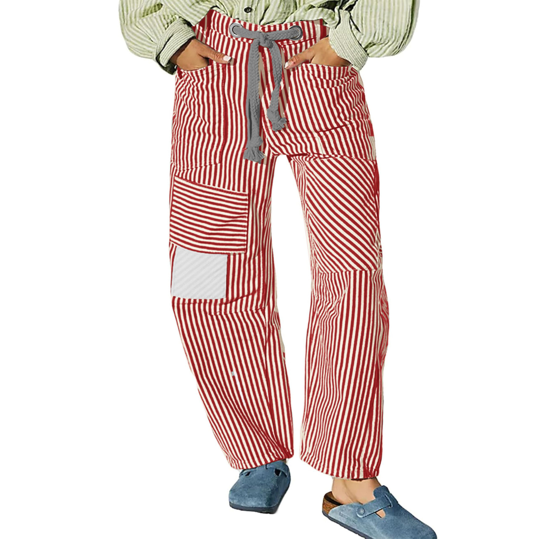 PERLAH™ – Chique gestreepte brede broek met trekkoord