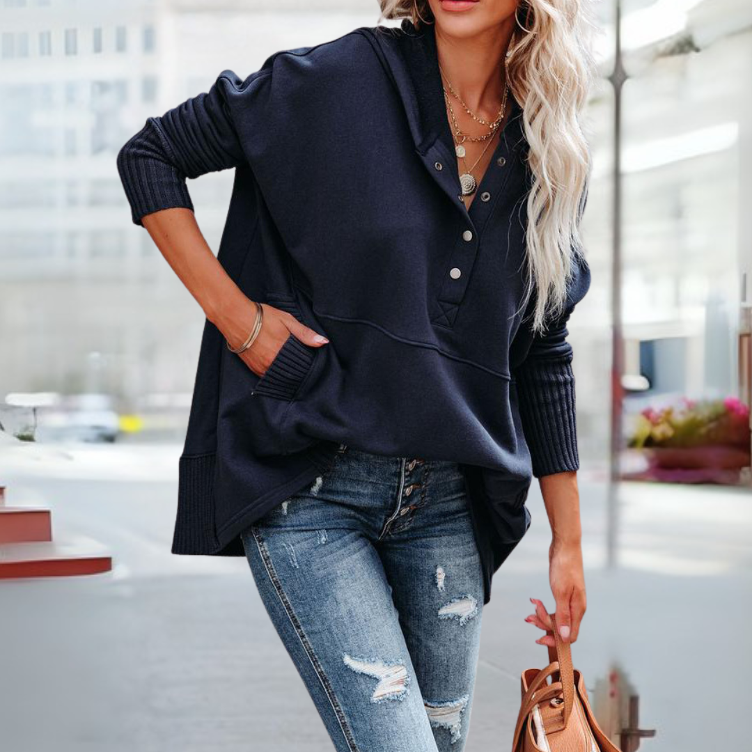 SORAYA™ - Comfortabele oversized hoodie met V-hals en lange mouwen