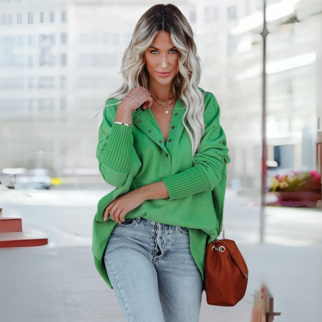 SORAYA™ - Comfortabele oversized hoodie met V-hals en lange mouwen