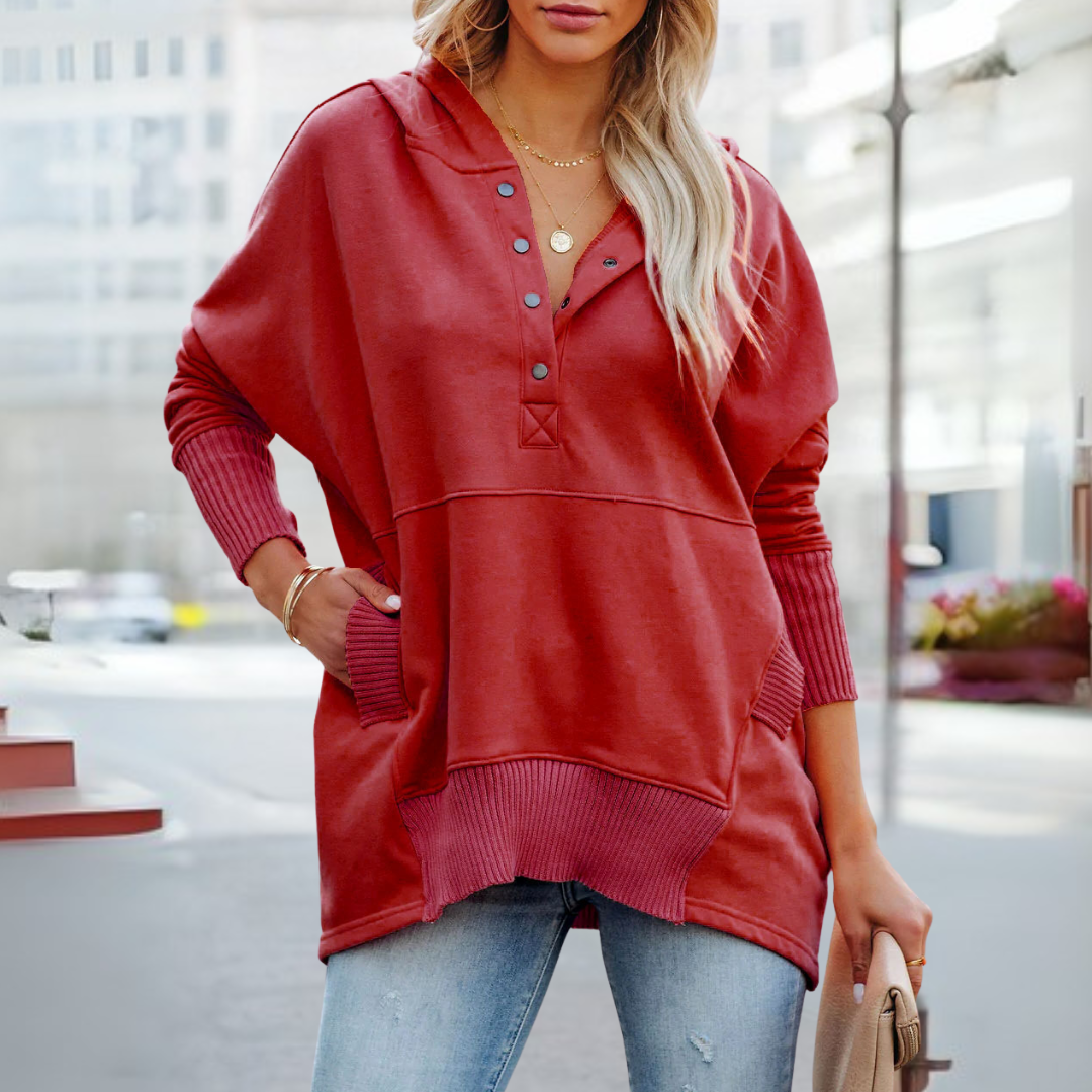 SORAYA™ - Comfortabele oversized hoodie met V-hals en lange mouwen