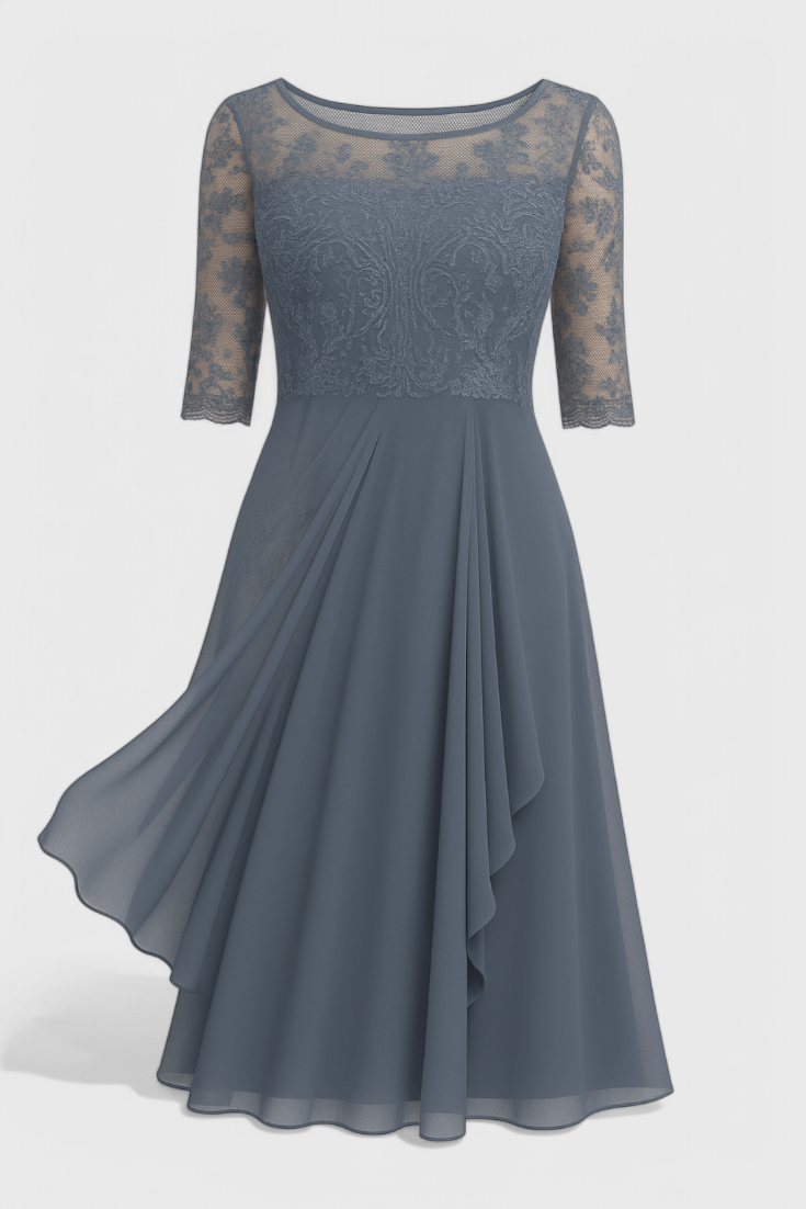 Abby | Midi Jurk met Geborduurde Illusie Hals