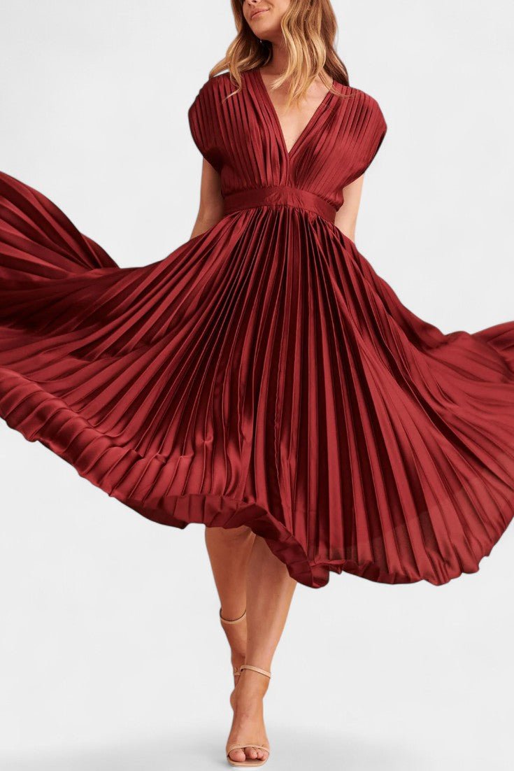 Audrey | Midi Plissé Jurk met V-hals